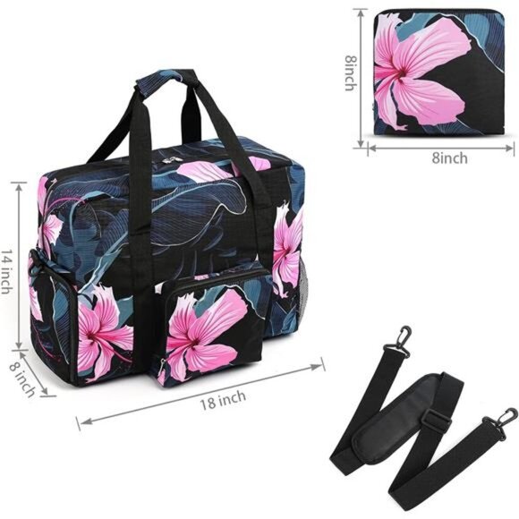 Tropical Floral Print Sports Travel Tote‎ Bag Weekender Duffle Gym Crossbody Bag - Picture 7 of 7
